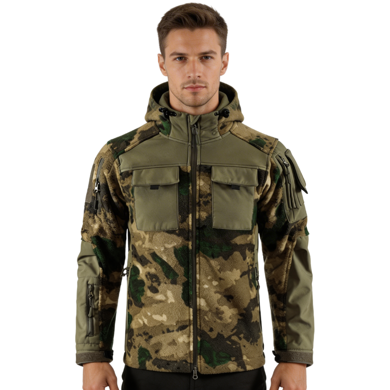 Fleecejacke Herren - Taktisch mit Kapuze - Camouflage & Uni