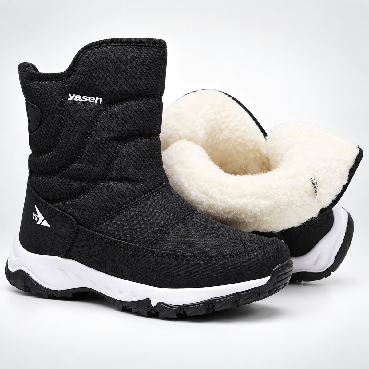 Winterstiefel Herren in Schwarz mit weißem Plüschfutter