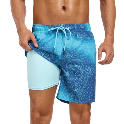 Tropische Badeshorts - Schnelltrocknend - Mit Handytasche