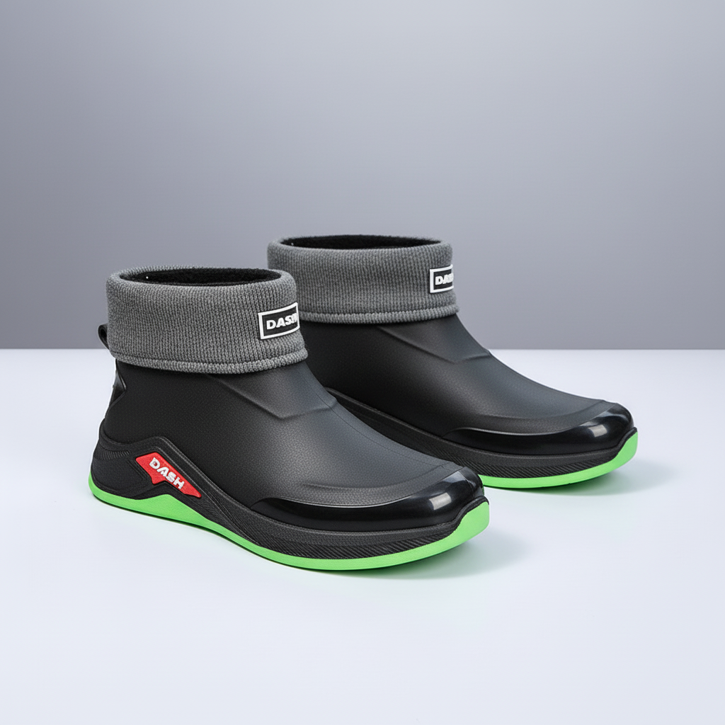 Gummistiefel Herren kurz in Schwarz-Grün gefüttert – Produktfoto