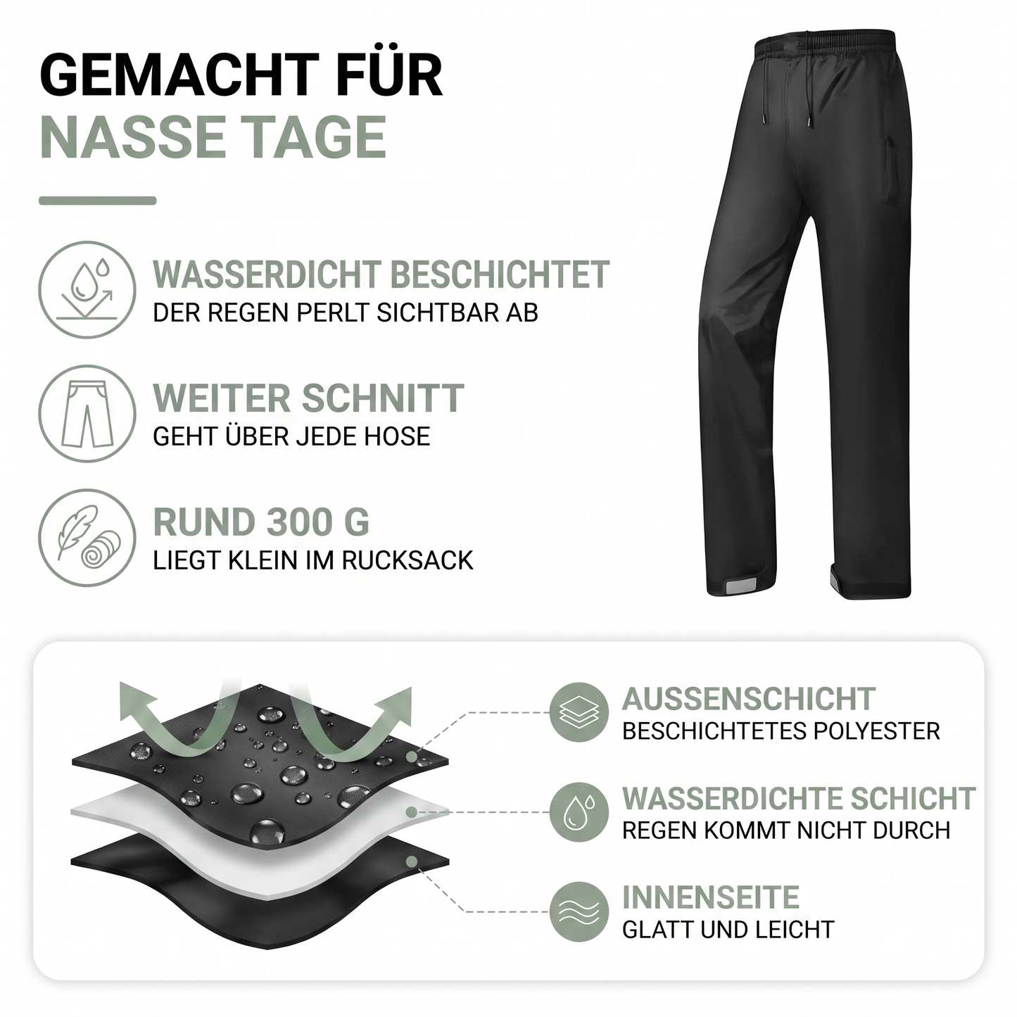 Regenhose zum Überziehen - wasserdicht - mit Reflexstreifen