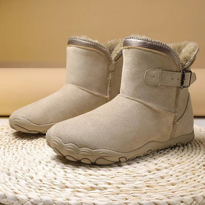 Winter Barfußschuhe Paar in Sandsteinbeige mit Fleecefutter und Schnalle