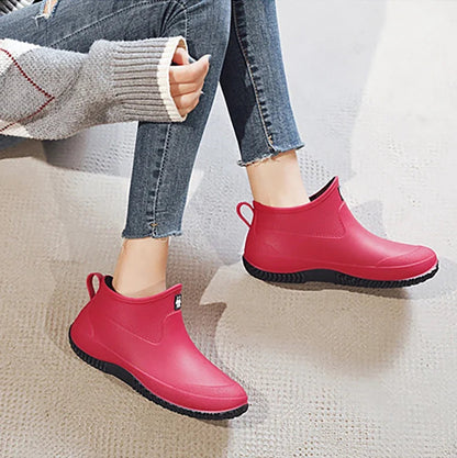 Kurze Gummistiefel Damen in Fuchsia – Ferse mit Anziehlasche