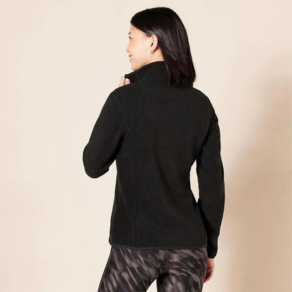 Schwarze Damen-Fleecejacke von hinten, Schulterpartie