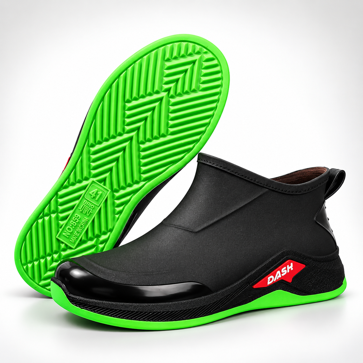 Gummistiefel Herren kurz Schwarz-Grün – Profilsohle von unten