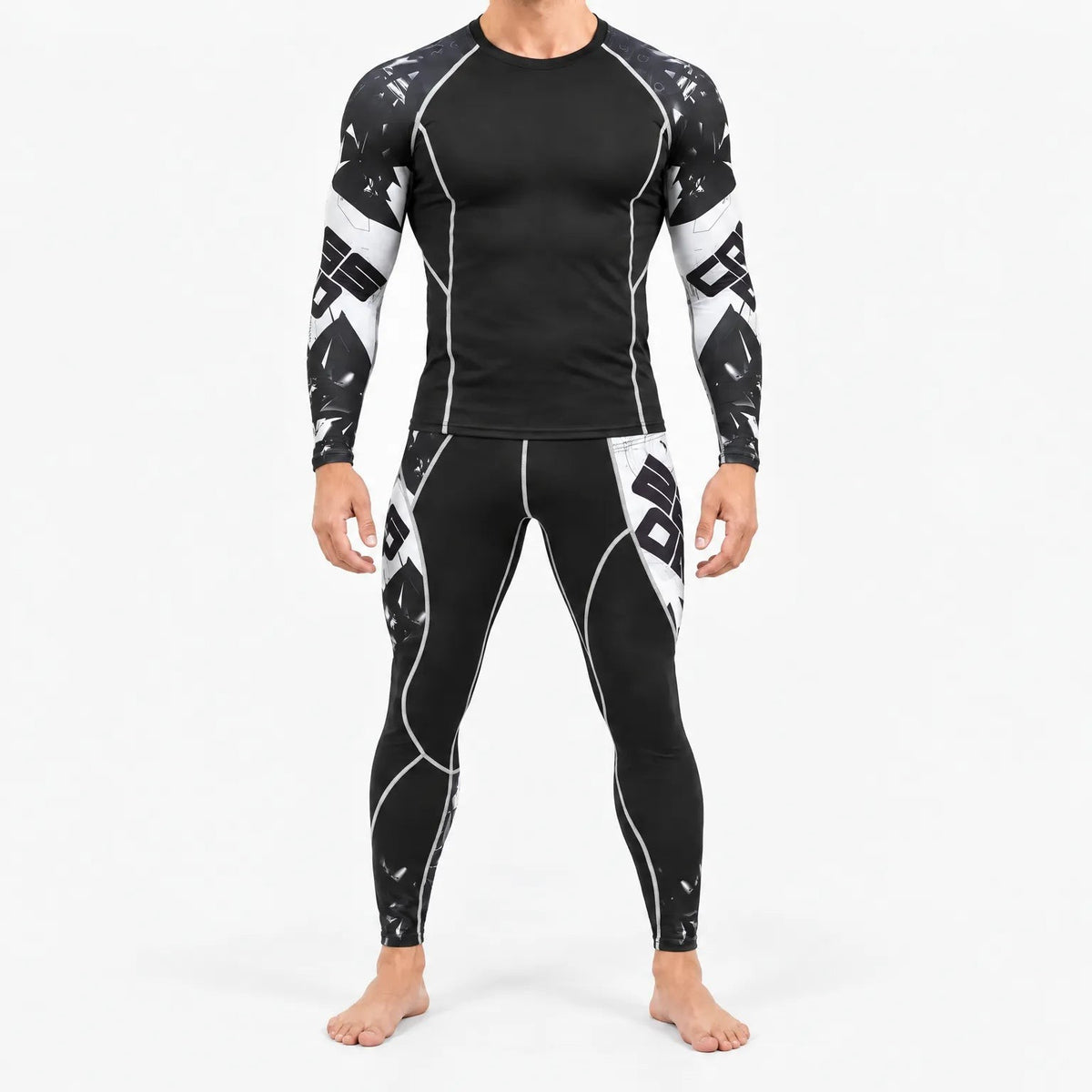 Funktionsunterwäsche Herren Set mit schwarz-weißem geometrischem Ärmelmuster