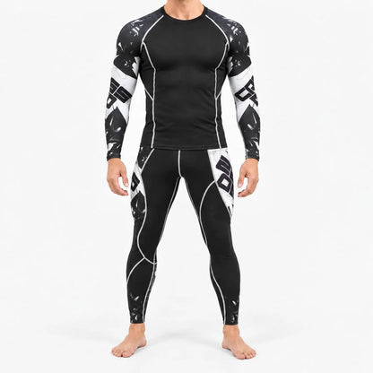Funktionsunterwäsche Herren Set mit schwarz-weißem geometrischem Ärmelmuster