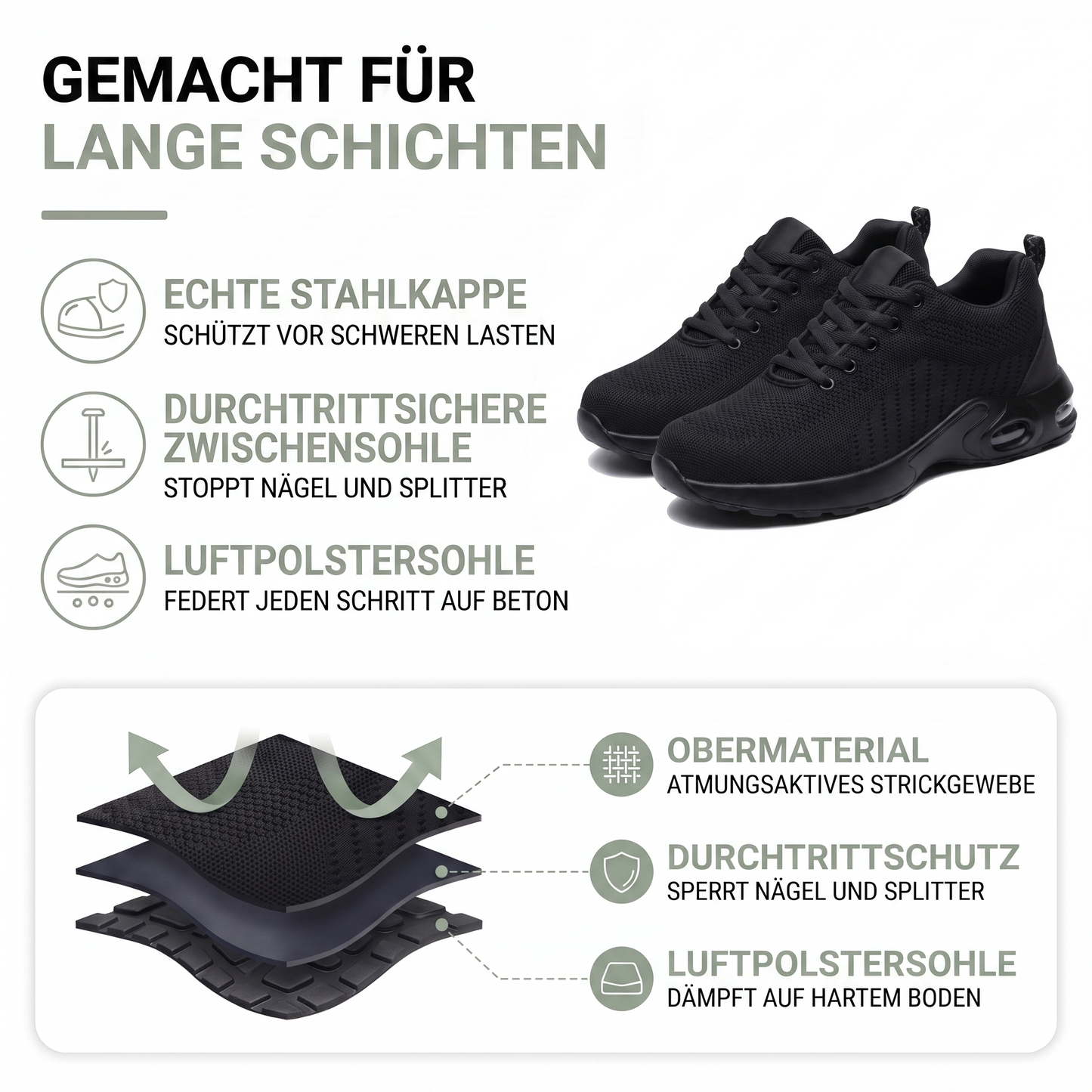 Sicherheitsschuhe Sneaker - Stahlkappe - Luftpolstersohle