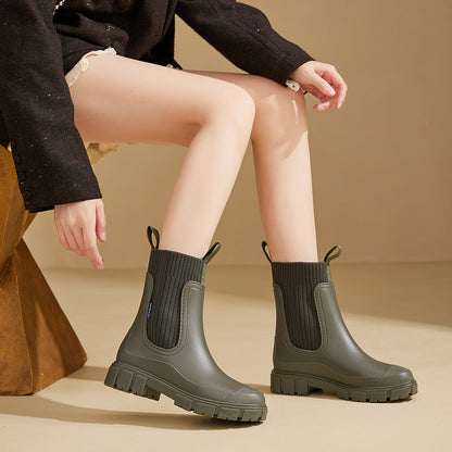 Gummistiefel Damen im Chelsea-Look - Strickeinsatz - Plateausohle