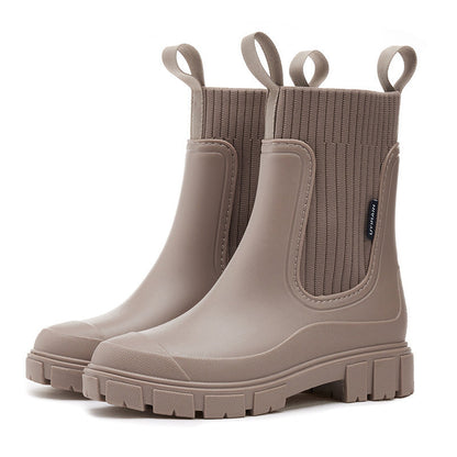 Gummistiefel Damen im Chelsea-Look - Strickeinsatz - Plateausohle