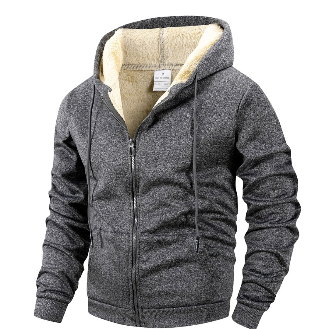 Fleecejacke Herren mit Kapuze sherpa-gefüttert schwarz