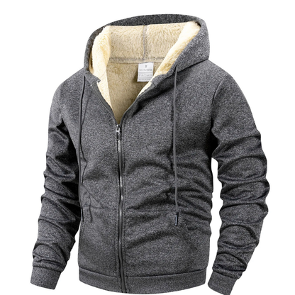 Fleecejacke Herren mit Kapuze sherpa-gefüttert schwarz
