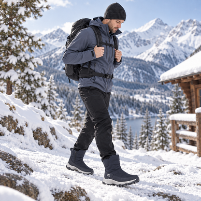 Winterstiefel Herren in Dunkelblau beim Spaziergang im Schnee
