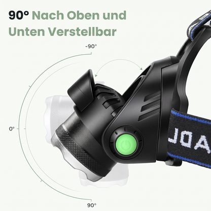LED Stirnlampe 1000 Lumen - Zoom & 90° neigbar - Wiederaufladbar