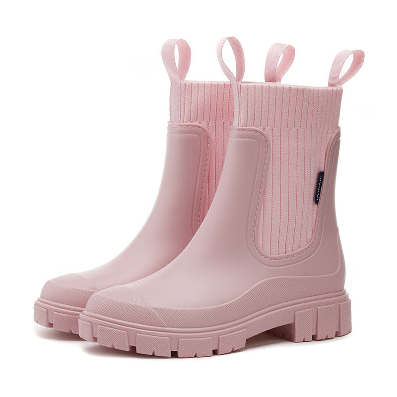 Gummistiefel Damen im Chelsea-Look - Strickeinsatz - Plateausohle