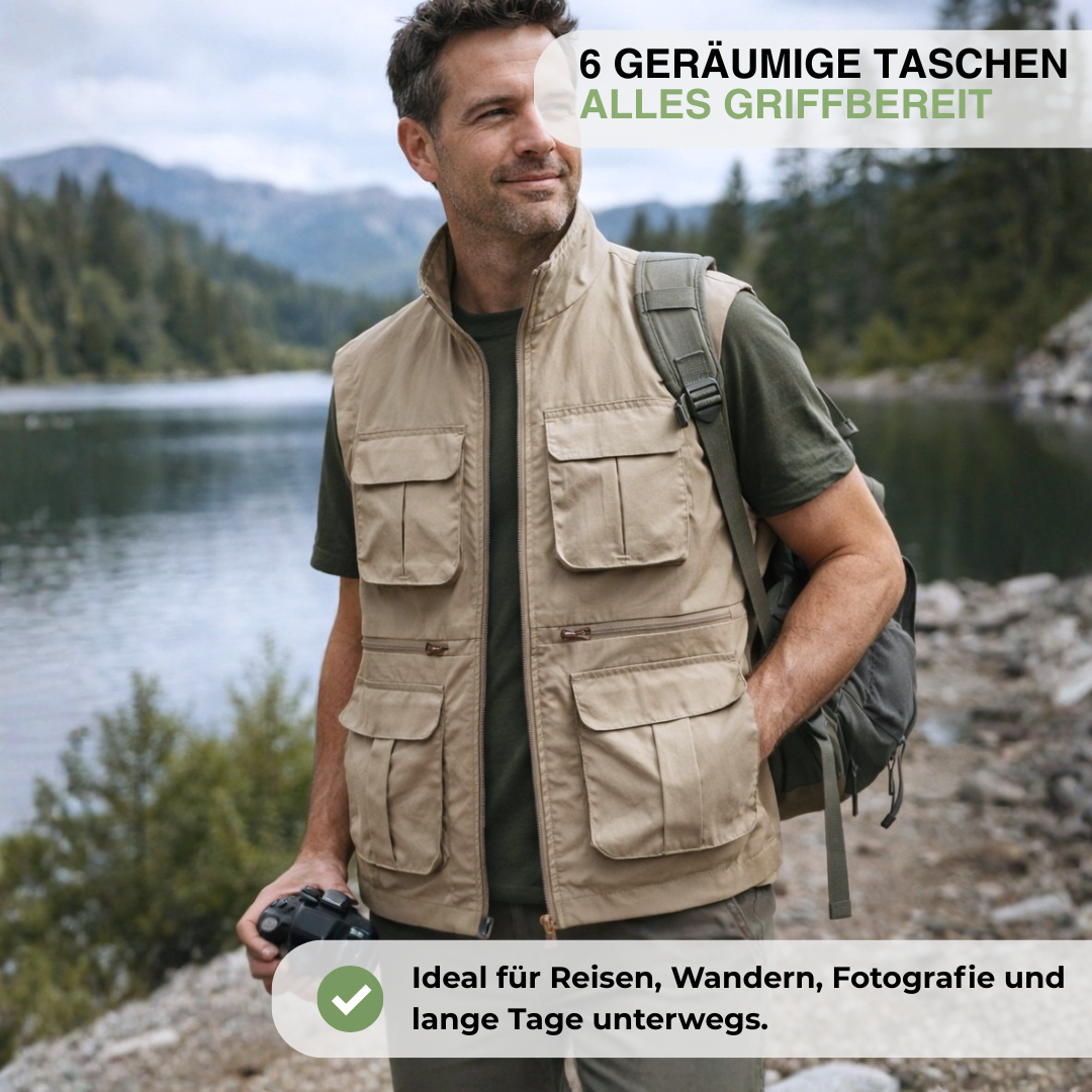 Multi-Pocket Bodywarmer – Schnelltrocknend Outdoor – Leichte Weste