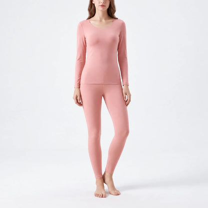 Thermounterwäsche Damen Pfirsich, Leggings – am Model auf hellem Hintergrund