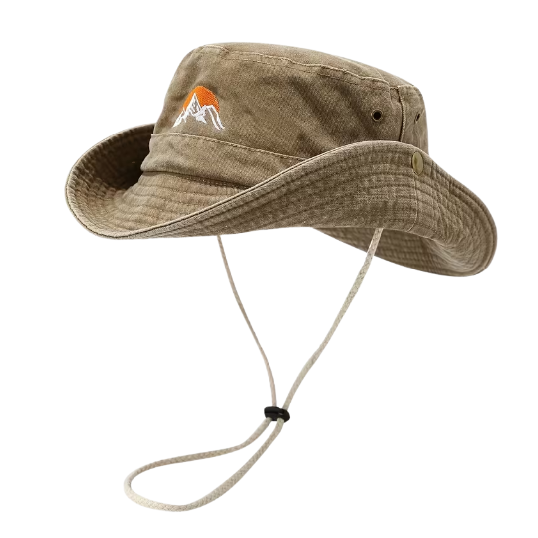 Outdoor Bucket Hat – Gewaschene Baumwolle – Breite Krempe – Sonnenhut mit Kinnband