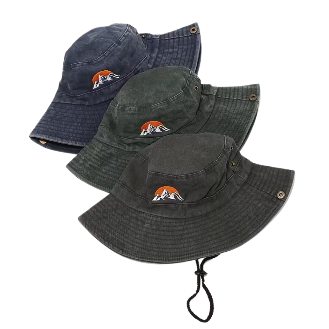 Outdoor Bucket Hat – Gewaschene Baumwolle – Breite Krempe – Sonnenhut mit Kinnband