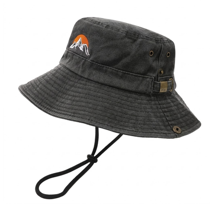 Outdoor Bucket Hat – Gewaschene Baumwolle – Breite Krempe – Sonnenhut mit Kinnband