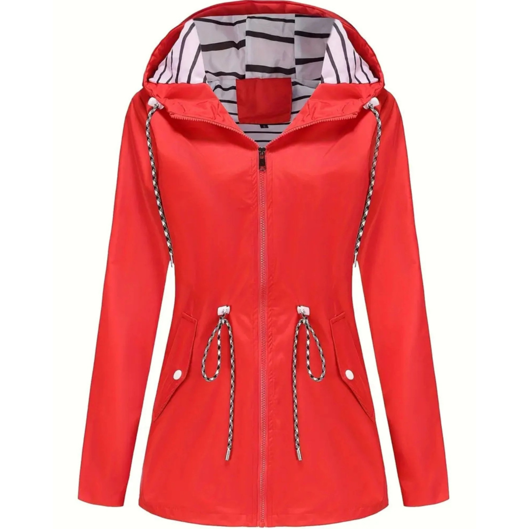 Regenjacke Damen mit Taillenzug - Übergangsjacke mit Kapuze, bis 5XL