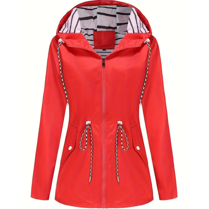 Regenjacke Damen mit Taillenzug - Übergangsjacke mit Kapuze, bis 5XL