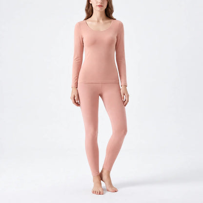 Thermounterwäsche Damen Pfirsich, Shirt – am Model auf hellem Hintergrund