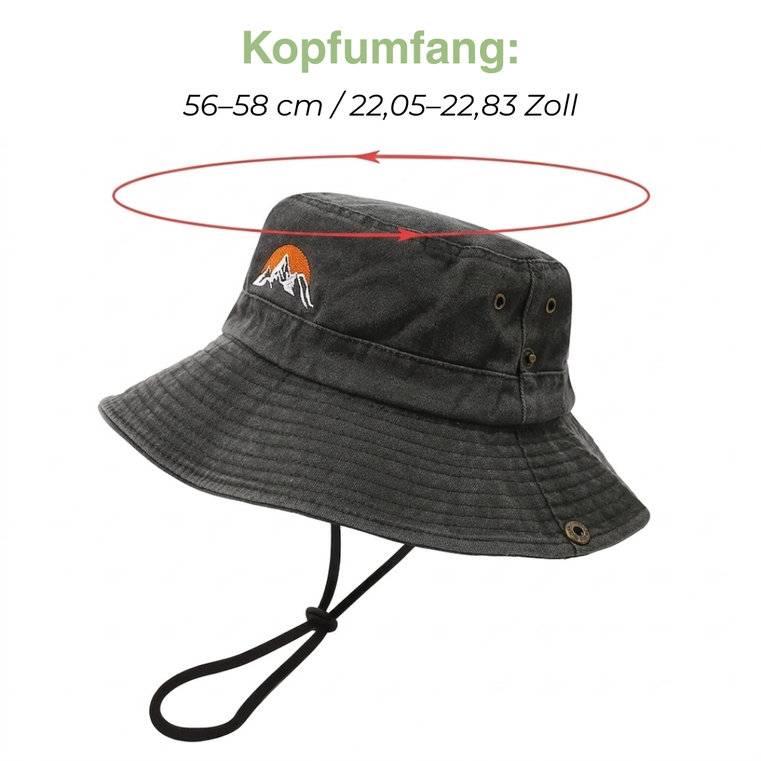 Outdoor Bucket Hat – Gewaschene Baumwolle – Breite Krempe – Sonnenhut mit Kinnband
