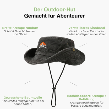Outdoor Bucket Hat – Gewaschene Baumwolle – Breite Krempe – Sonnenhut mit Kinnband