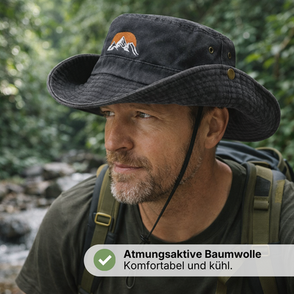 Outdoor Bucket Hat – Gewaschene Baumwolle – Breite Krempe – Sonnenhut mit Kinnband