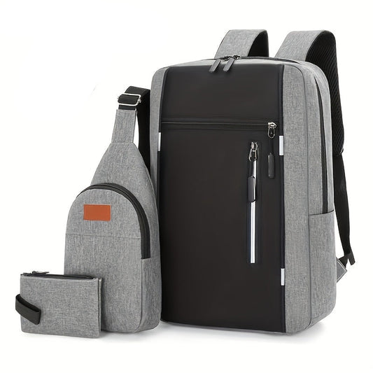 Schulrucksack Herren - 3in1-Set - mit USB-Anschluss
