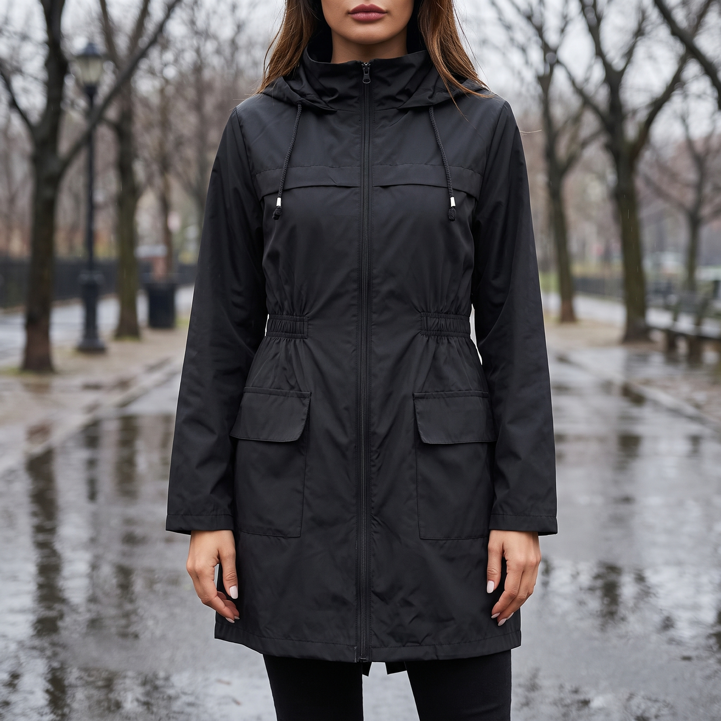 Regenjacke Damen - Wasserabweisend & Leicht - Tailliert mit Kapuze