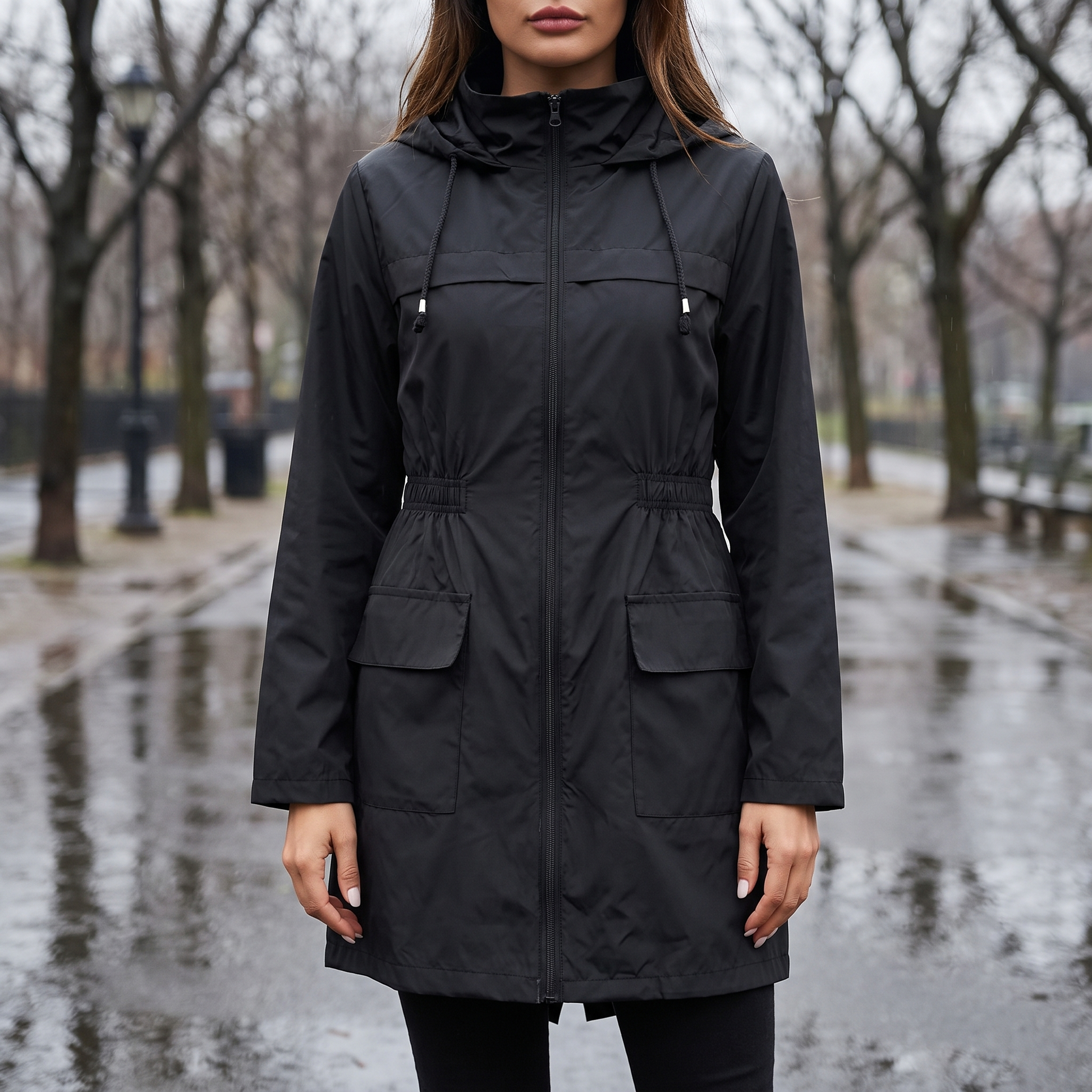 Regenjacke Damen - Wasserabweisend & Leicht - Tailliert mit Kapuze