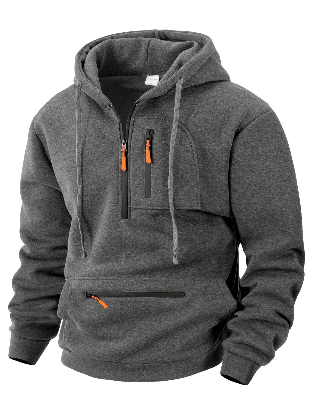 Dunkelgrauer Hoodie mit halbem Reißverschluss von vorn