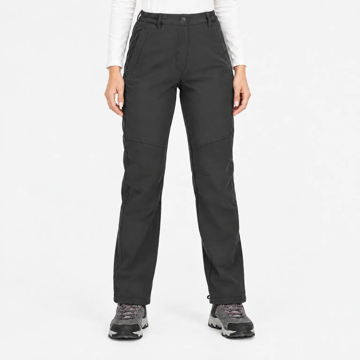 Winterwanderhose Damen in Grau mit teilelastischem Bund und Kordelzug am Saum