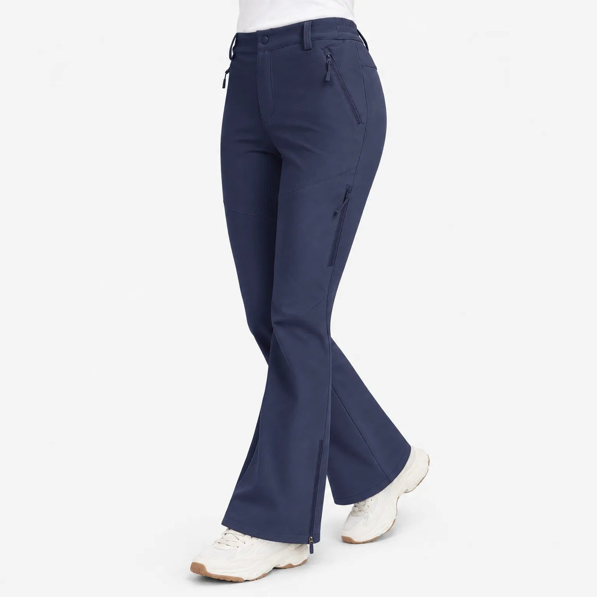 Skihose Damen Softshell Marineblau mit ausgestelltem Bein