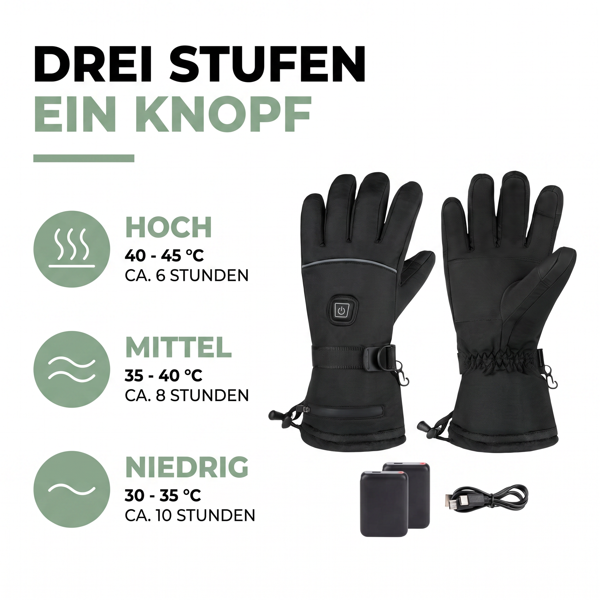 Beheizte Handschuhe mit 3 Heizstufen und Akku