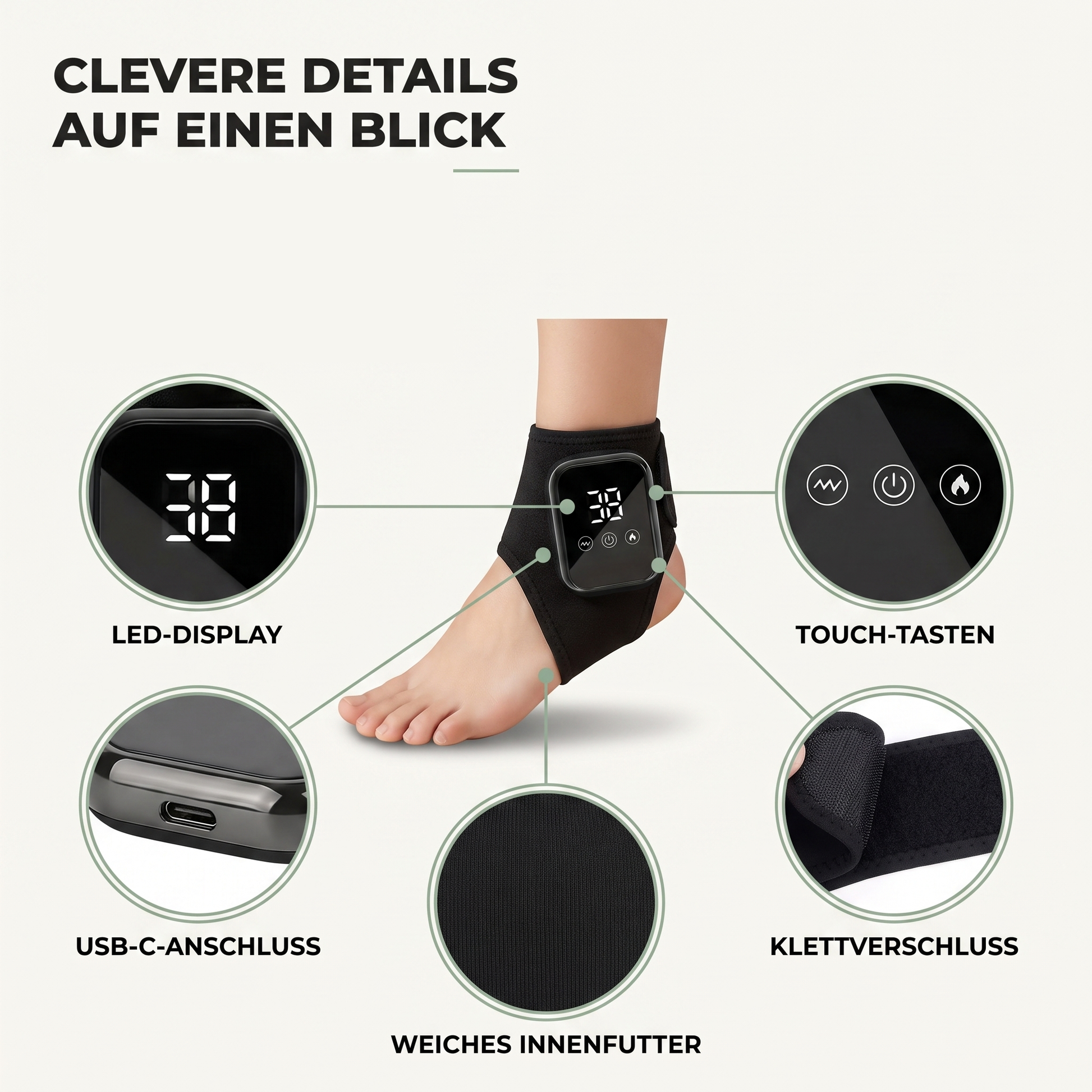 Fußmassagegerät Elektrisch - Wärme & Vibration - USB-Akku für den Knöchel - Clevere Details