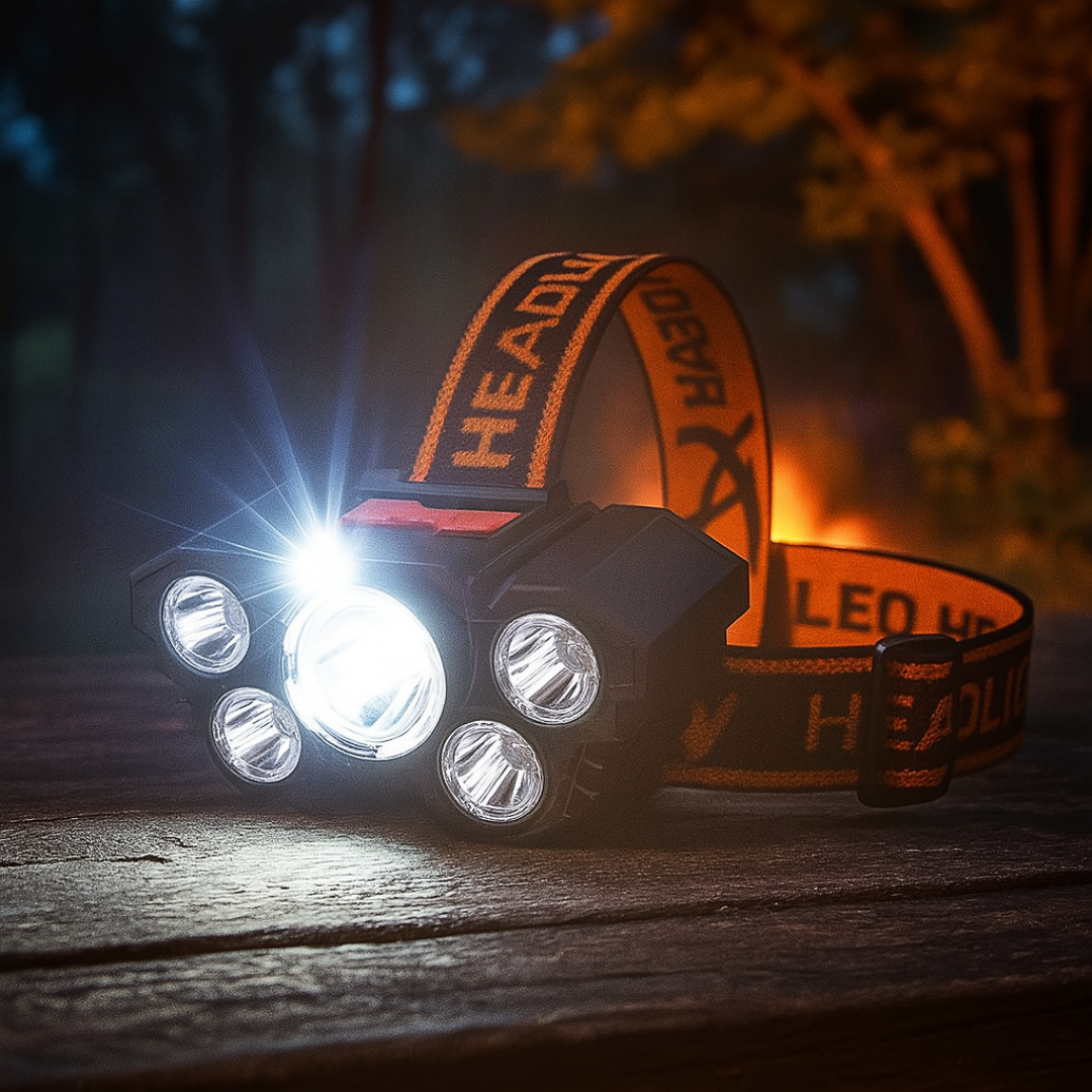 LED Stirnlampe USB - 5 LEDs, 4 Leuchtmodi & SOS - Spritzwasserfest