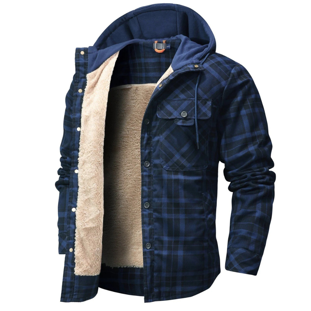 Flanelljacke Herren kariert mit Kapuze und Sherpa-Futter