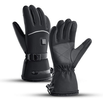 Beheizte schwarze Winterhandschuhe mit Akkufach, Ein-Aus-Knopf und reflektierendem Streifen
