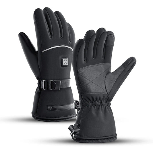 Beheizte schwarze Winterhandschuhe mit Akkufach, Ein-Aus-Knopf und reflektierendem Streifen