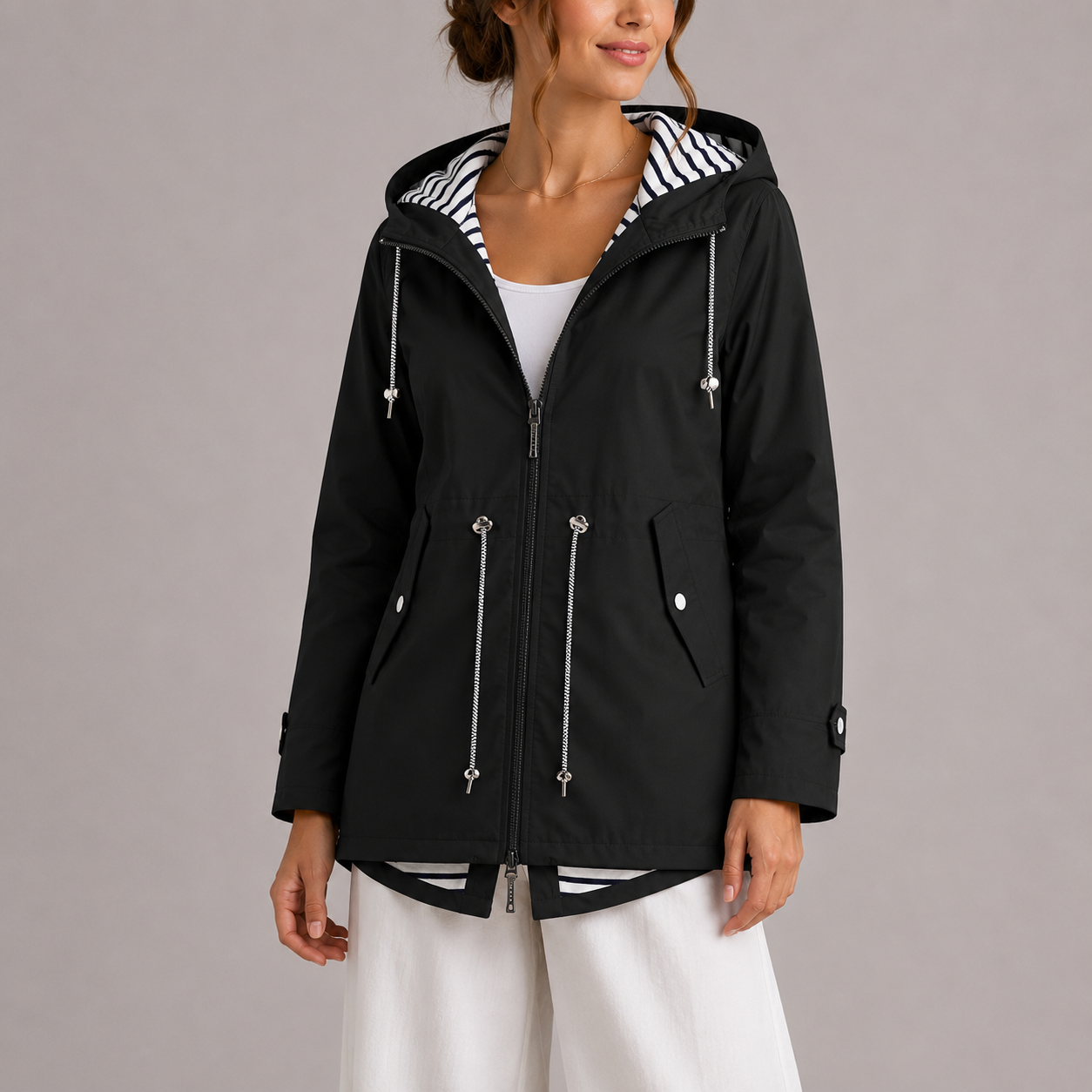 Regenjacke Damen mit Kapuze - Wasserabweisend - Gestreiftes Innenfutter