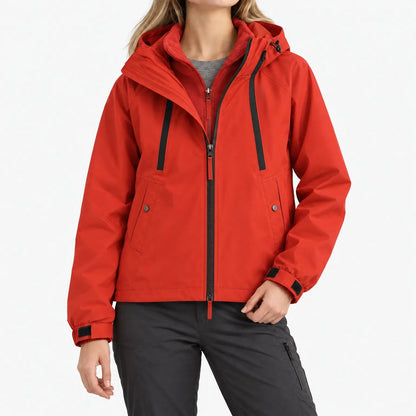 Damen 3-in-1 Jacke in Mohnrot mit sichtbarem herausnehmbarem Fleece-Innenteil