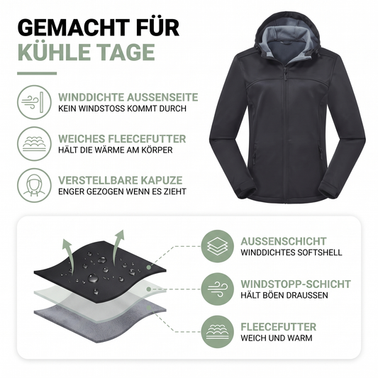 Softshelljacke Damen - Mit Fleecefutter - Verstellbare Kapuze