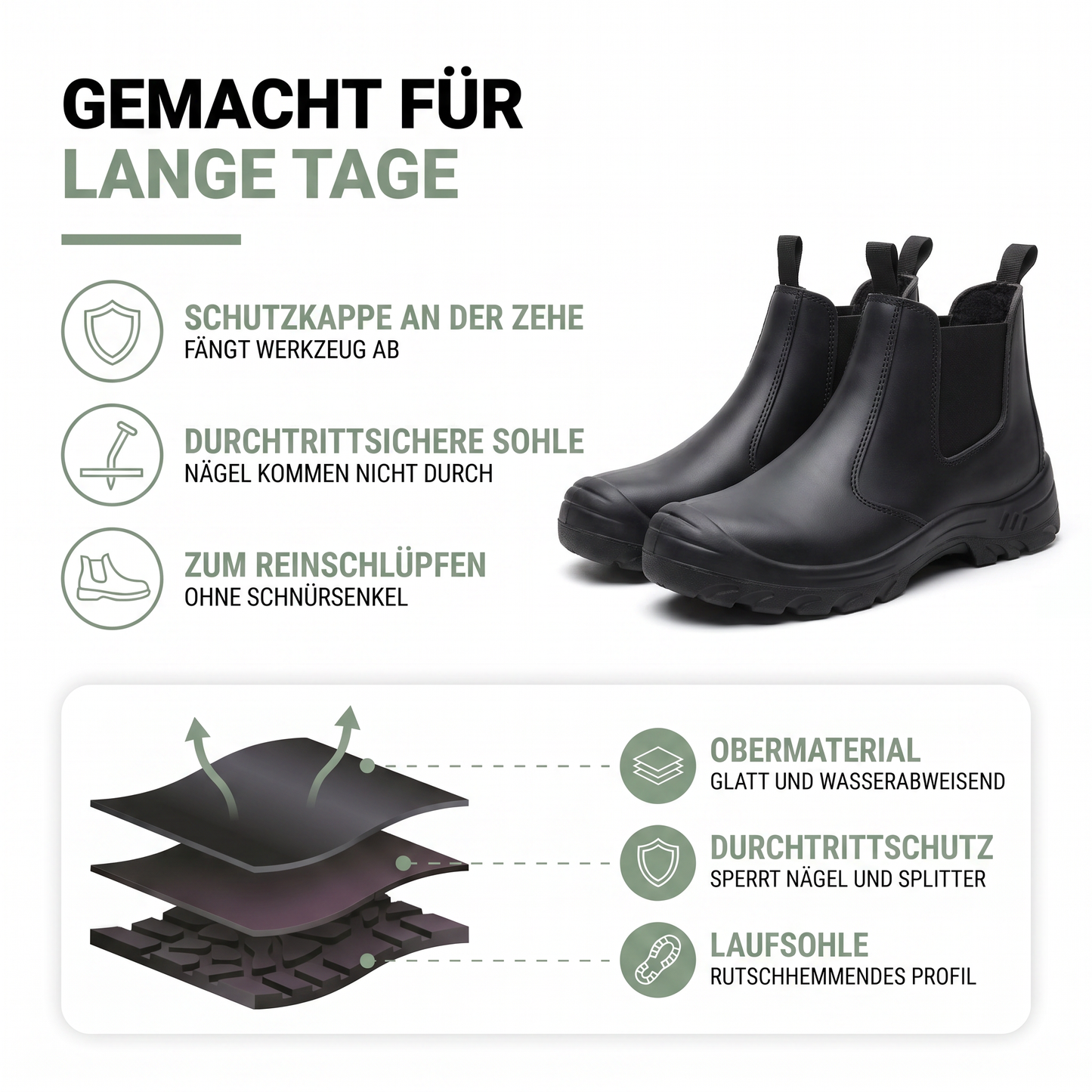 Arbeitsschuhe Herren - Schutzkappe & durchtrittsichere Sohle - Zum Reinschlüpfen