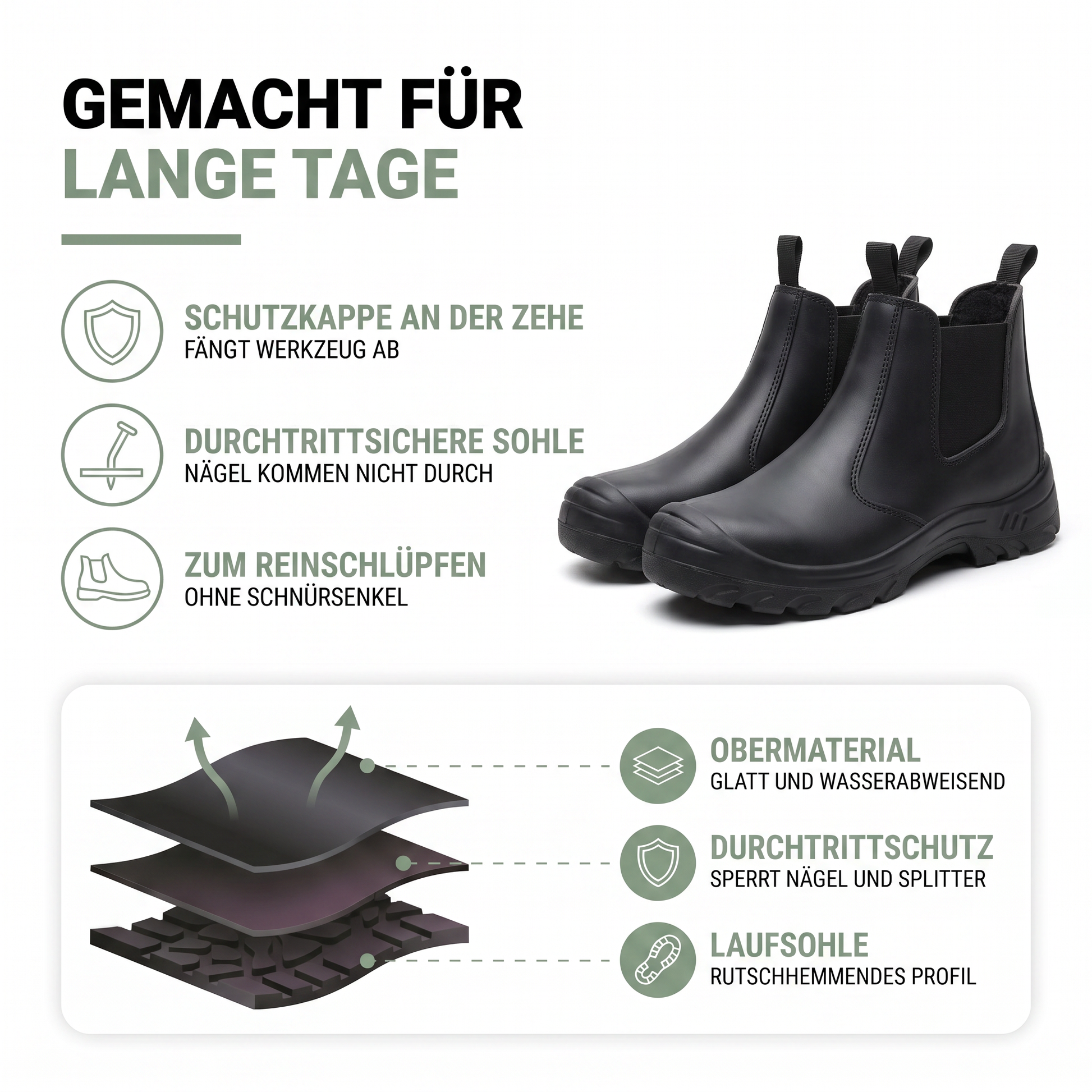 Arbeitsschuhe Herren - Schutzkappe & durchtrittsichere Sohle - Zum Reinschlüpfen