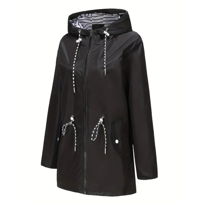 Regenjacke Damen mit Taillenzug - Übergangsjacke mit Kapuze, bis 5XL