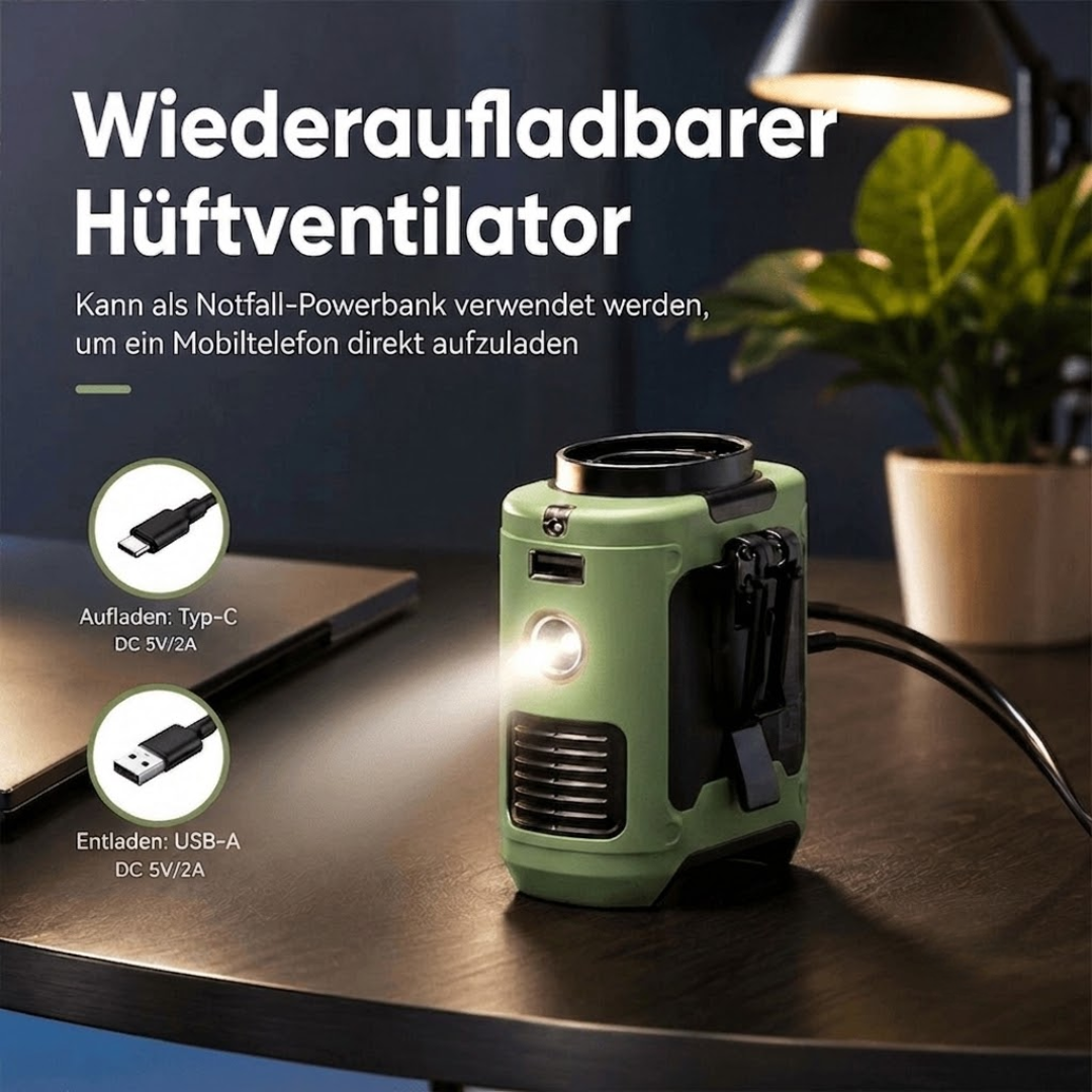 Gürtelventilator - Clip Befestigung - USB Wiederaufladbar