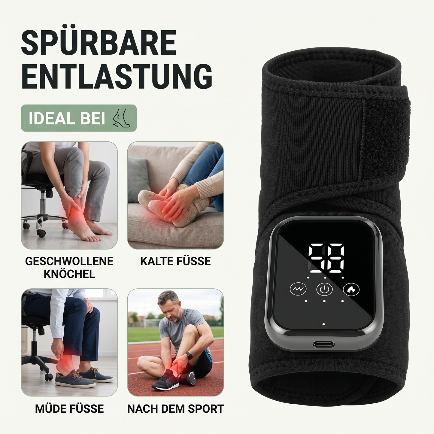 Fußmassagegerät Elektrisch - Wärme & Vibration - USB-Akku für den Knöchel - Ideal bei diesen Beschwerden